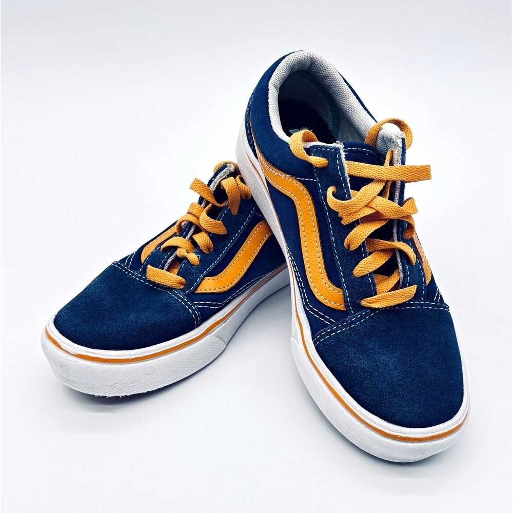 VANS ComfyCush Low Top Suede Lace-Up Skate Shoes Blue Yellow Juniors 3.5